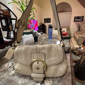 Authentic Cream Leather Coach Handbag